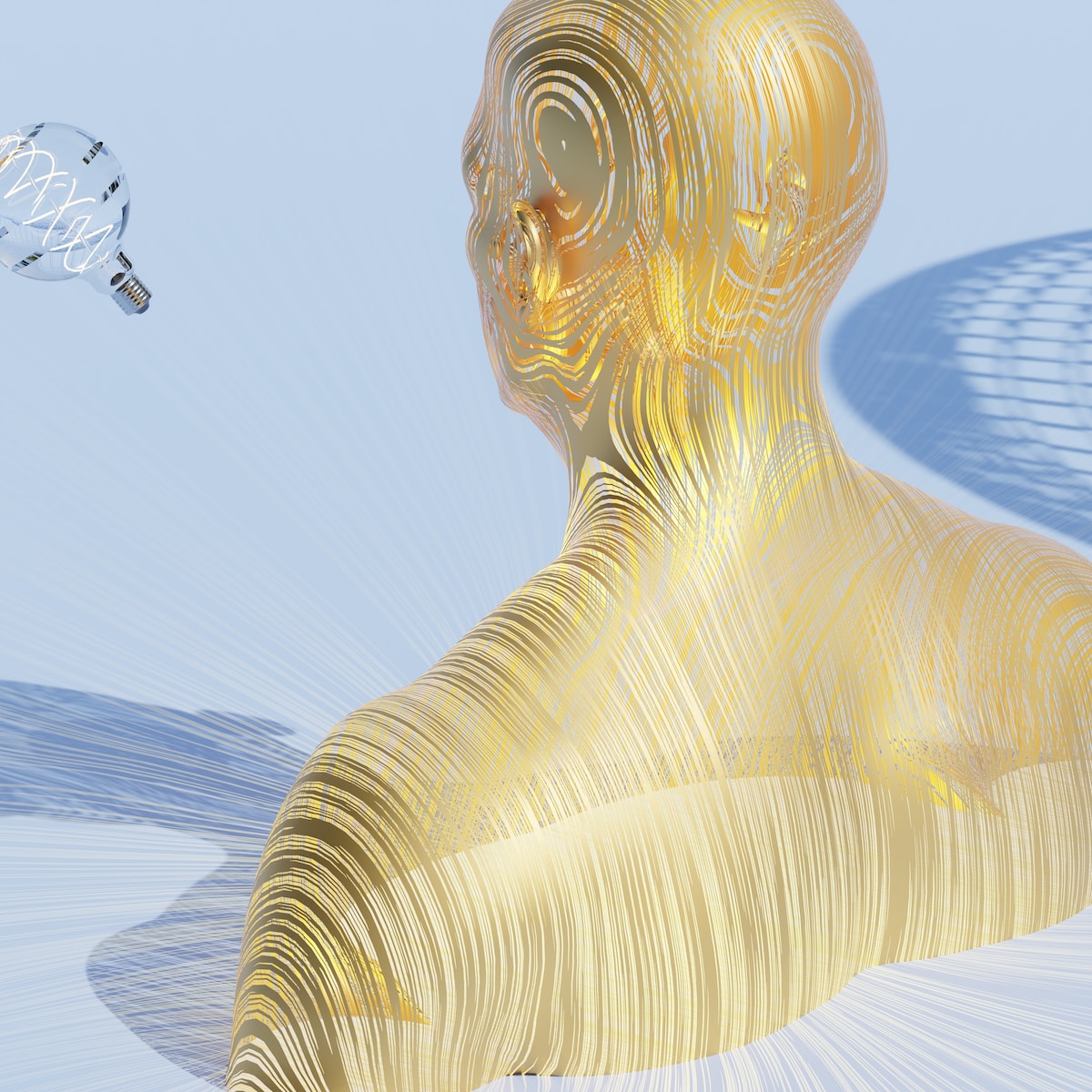 a digital image of a person's head and a light bulb